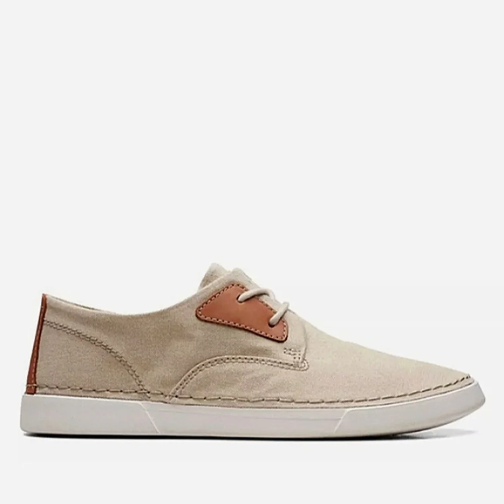 New w/o Box Clarks Collection Gereld Tie-Up Sand Textile Casual Sneaker Size 10W